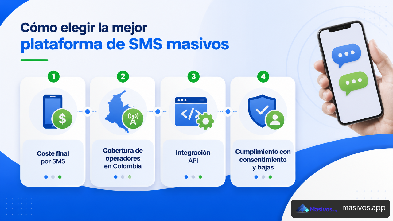 Criterios para comparar plataformas de SMS masivos: coste, cobertura, API y cumplimiento