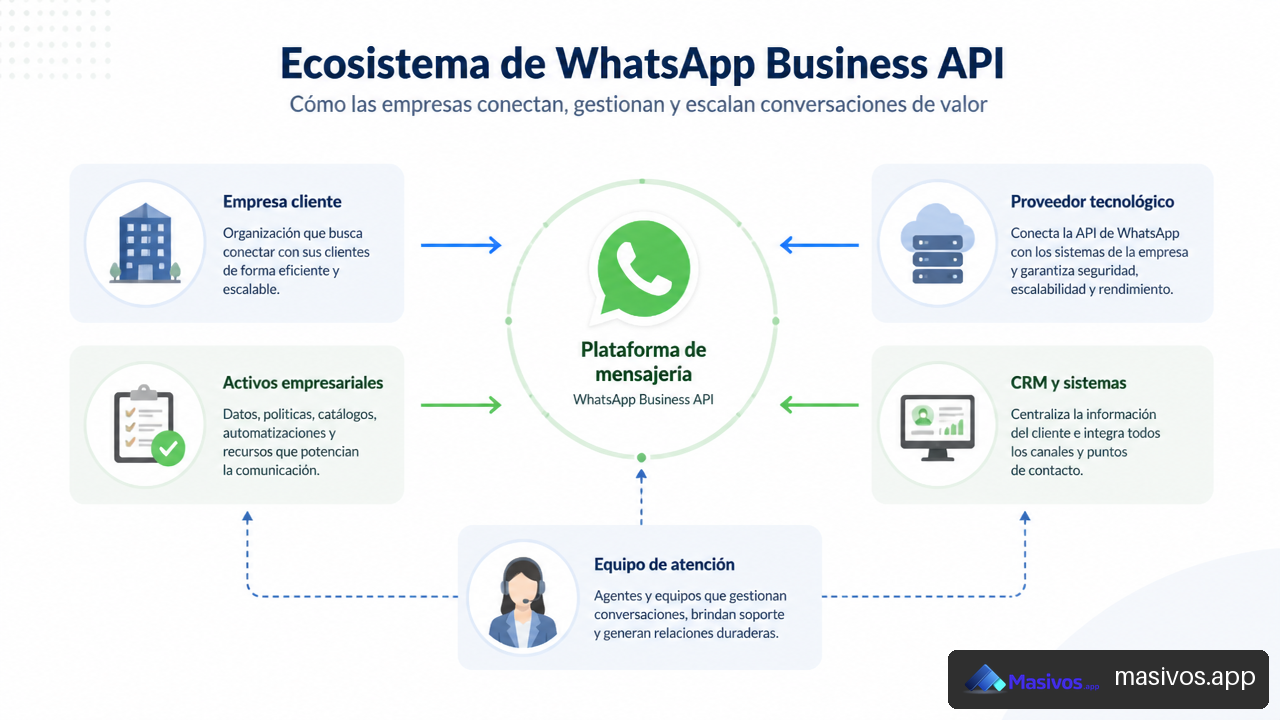 Diagrama del ecosistema de proveedores de WhatsApp Business API para empresas