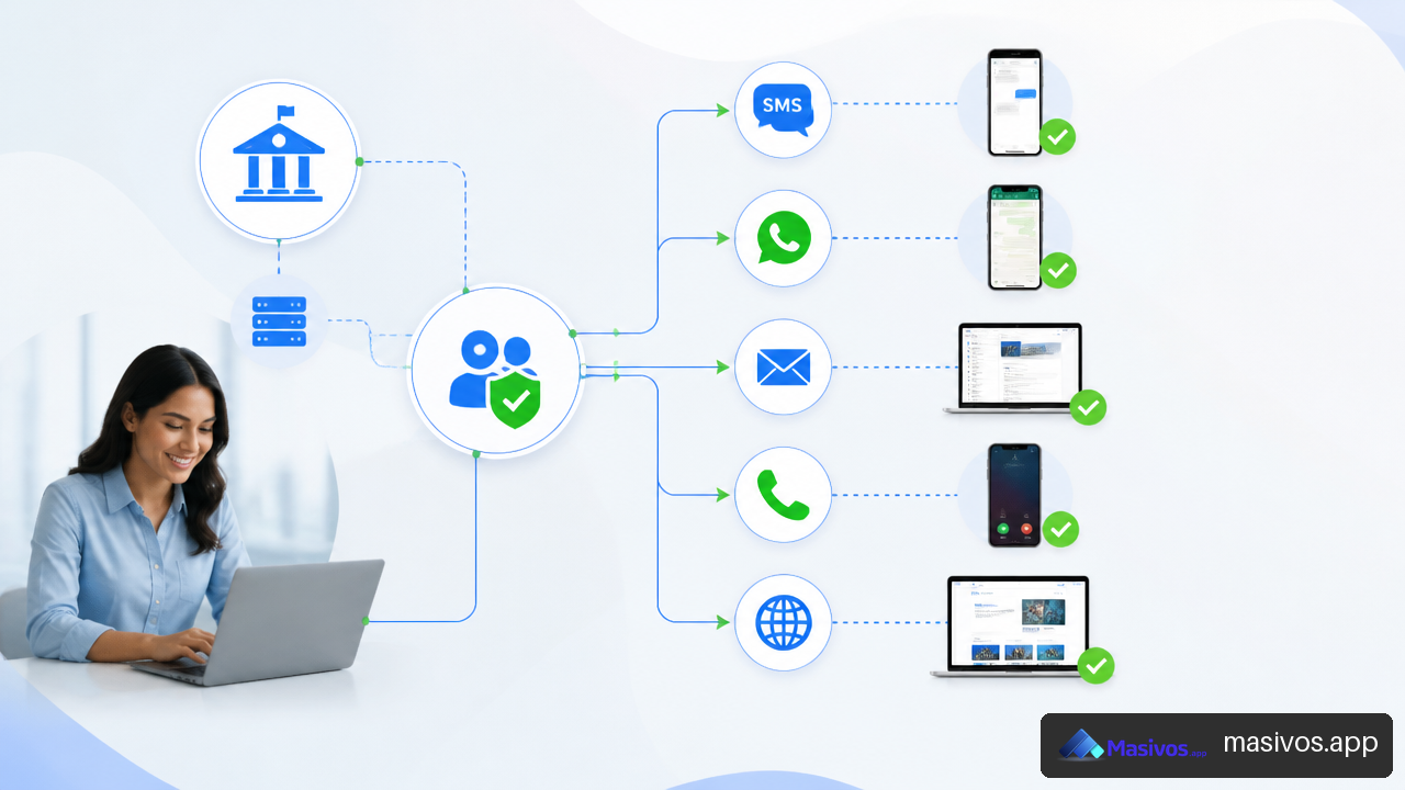 Flujo de automatización de comunicaciones escolares mediante SMS y canales institucionales