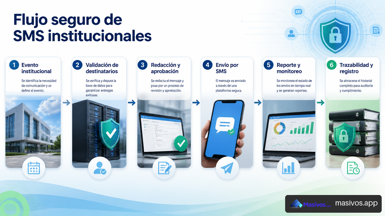 Flujo de implementación y trazabilidad de mensajes SMS institucionales