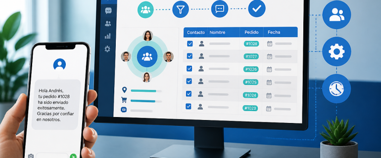 Panel de campaña de SMS masivos personalizados con datos de clientes y teléfono móvil