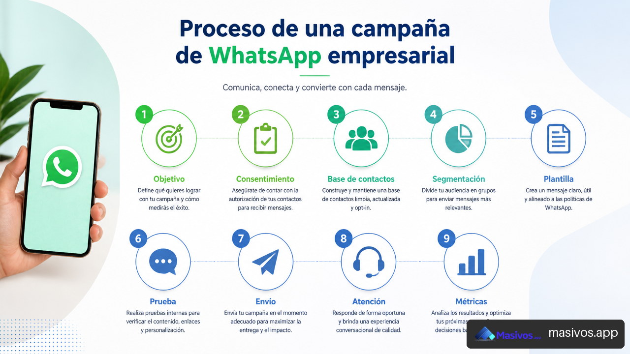 Proceso para crear y medir una campaña empresarial de WhatsApp masivos