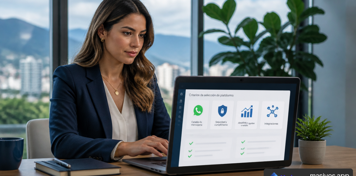 Profesional evaluando una plataforma de WhatsApp masivo para empresas en Colombia